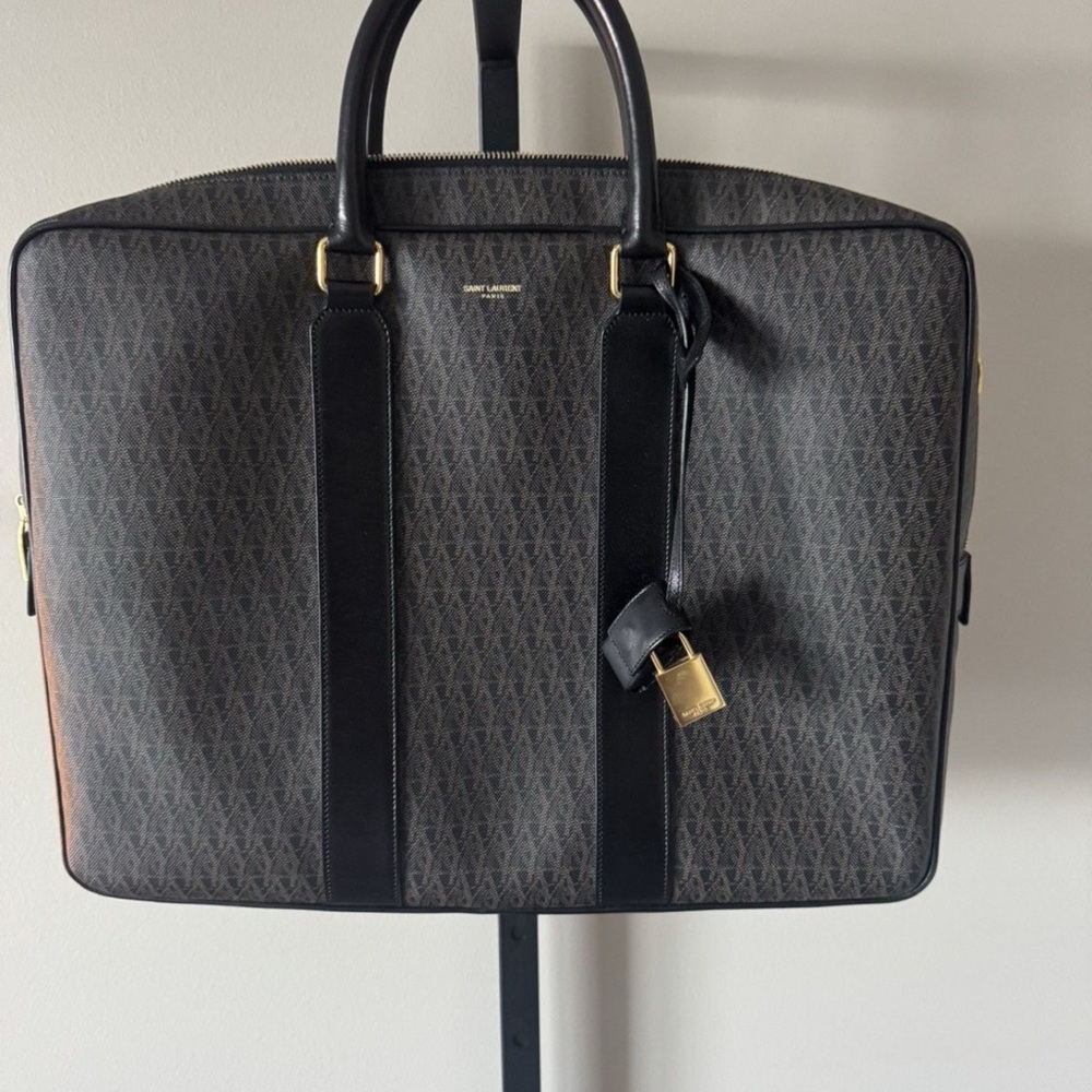 Saint Laurent Paris Monogram Briefcase in Canvas and Leather
